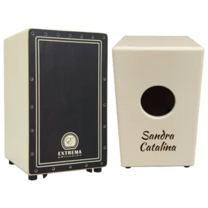 Cajón Flamenco Personalizado Esencia Tapa Wengue con el cuerpo lacado en crema