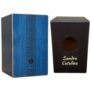 Cajón flamenco mosaico tapa azul personalizado con el nombre que quieras