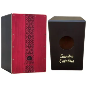 Cajon flamenco personalizado modelo mosaico tapa roja de Extrema Percusión